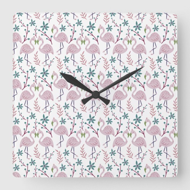 Pink flamingo seamless pattern on white background quadratische wanduhr (Vorderseite)