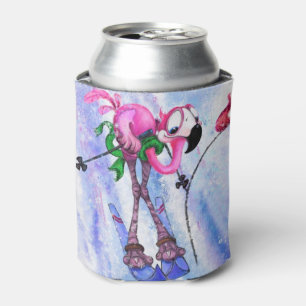 Pink Flamingo Skier Funny Can Cooler Dosenkühler