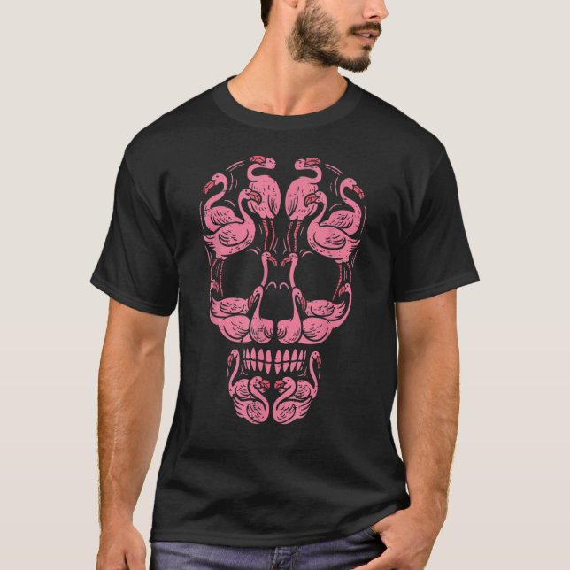 Pink Flamingo Skull Breast Cancer Awareness  T-Shirt (Vorderseite)