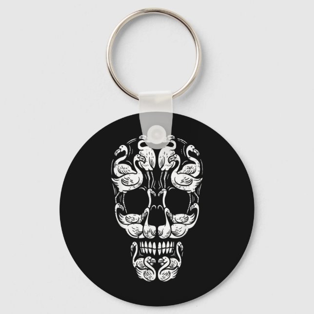 Pink Flamingo Skull Brustkrebs Bewusstsein Hallow Schlüsselanhänger (Vorderseite)