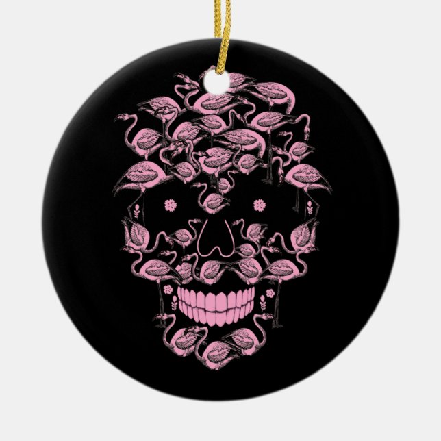 Pink Flamingo Skulls Flamingo Lover Halloween Keramik Ornament (Vorne)