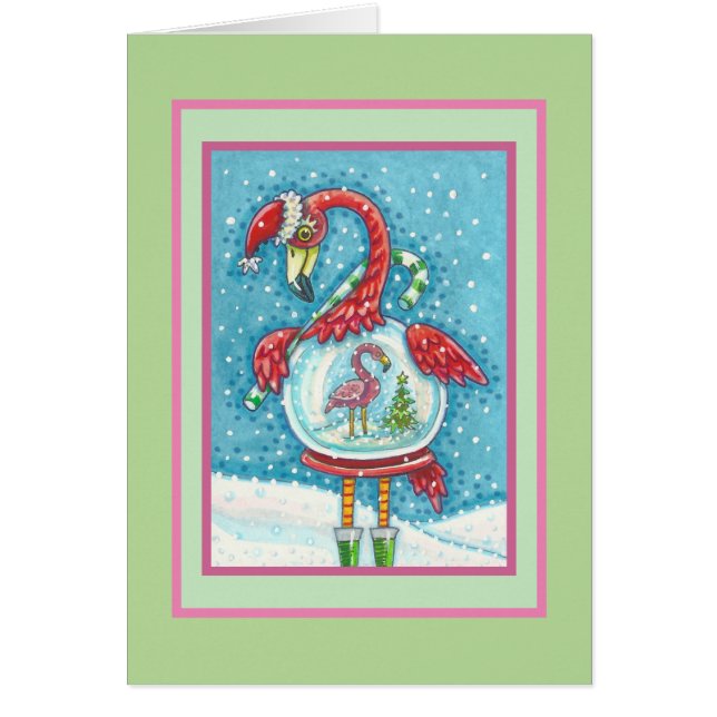 PINK FLAMINGO SNOWGLOBE, CHRISTMAS GREETCARD B (Vorne)