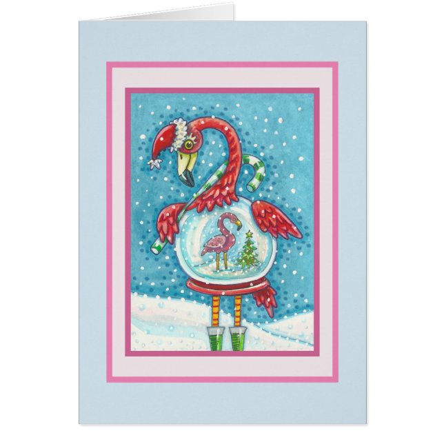 PINK FLAMINGO SNOWGLOBE, CHRISTMAS GREETCARD B (Vorne)