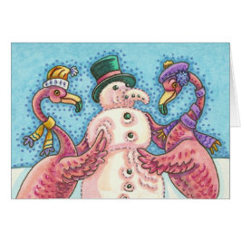 PINK FLAMINGO SNOWMAN, CHRISTMAS GREETCARD B