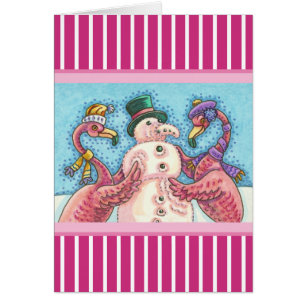 PINK FLAMINGO SNOWMAN, CHRISTMAS GREETCARD V
