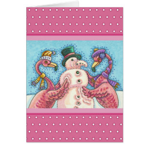 PINK FLAMINGO SNOWMAN, CHRISTMAS GREETCARD V