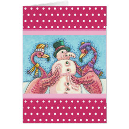 PINK FLAMINGO SNOWMAN, CHRISTMAS GREETCARD V
