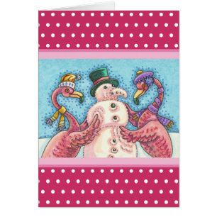 PINK FLAMINGO SNOWMAN, CHRISTMAS GREETCARD V