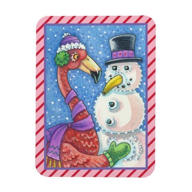 PINK FLAMINGO SNOWMAN CHRISTMAS MAGNET Rectangle (Vertikal)