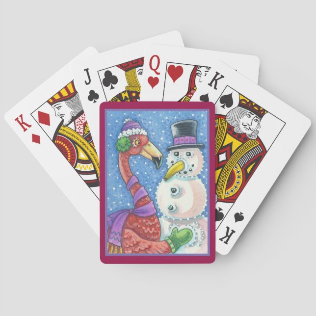 PINK FLAMINGO SNOWMAN CHRISTMAS PLAYCARDS SPIELKARTEN (Rückseite)