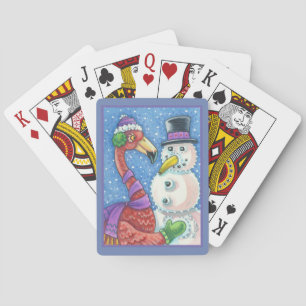 PINK FLAMINGO SNOWMAN CHRISTMAS PLAYCARDS SPIELKARTEN