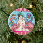 PINK FLAMINGO SNOWMAN, FUNNY CHRISTMAS VRDS KERAMIK ORNAMENT<br><div class="desc">FLAMINGOS MACHEN PINK SNOWMEN. CHRISTMAS ORNAMENT FÜR FLAMINGO LOVERS! Runde,  rosa Streifen * Anpassen ... .Suchen nach übereinstimmenden Elementen Susan Brack Designs</div>