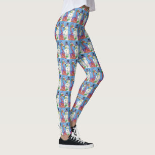PINK FLAMINGO SNOWMAN HUMOROUS CHRISTMAS LEGGINGS