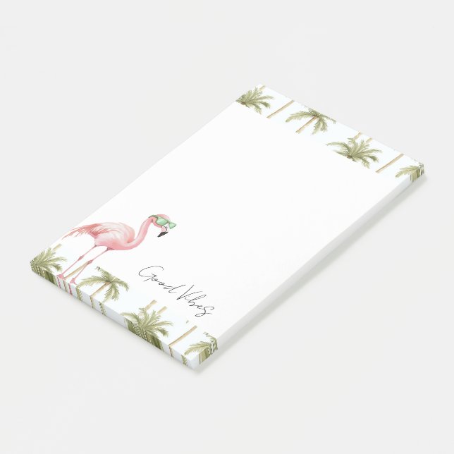 Pink Flamingo Sonnenbrille Palm Trees Good Vibes Post-it Klebezettel (angewinkelt)
