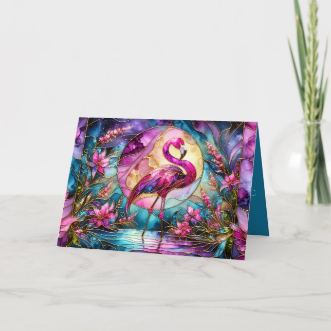 Pink Flamingo Stained Glass Mosaic Karte (Vorderseite)
