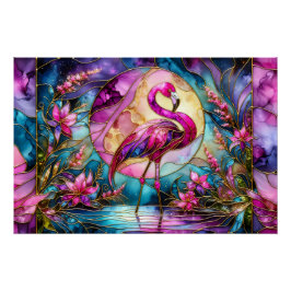 Pink Flamingo Stained Glass Mosaic Poster