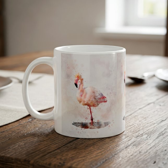Pink Flamingo Stehend - Wasserfarbe - 01 Kaffeetasse (Elegant Pink Flamingo standing in Watercolor. Coffee Mug)
