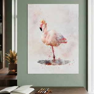 Pink Flamingo Stehend - Wasserfarbe - 01 Poster