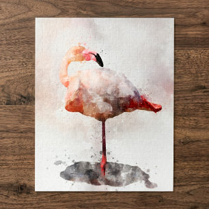 Pink Flamingo Stehend - Wasserfarbe - 02