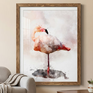 Pink Flamingo Stehend - Wasserfarbe - 02 Fotodruck