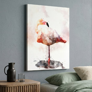 Pink Flamingo Stehend - Wasserfarbe - 02 Leinwanddruck