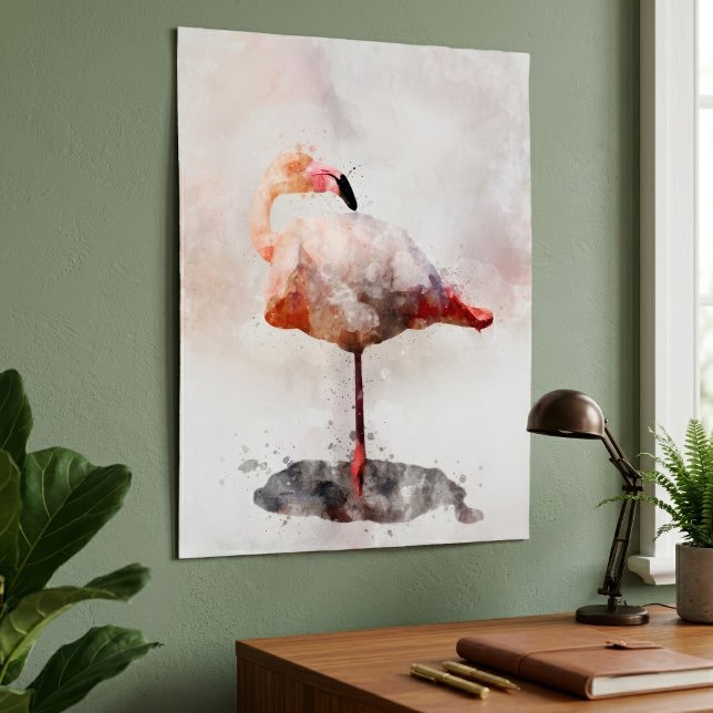 Pink Flamingo Stehend - Wasserfarbe - 02 Poster (Pink Flamingo Standing in Watercolor Art Print. Poster)