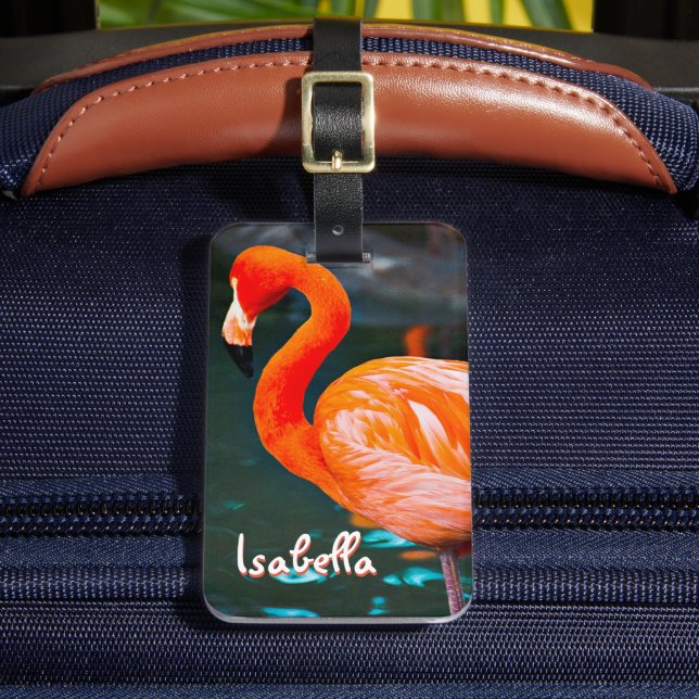 Pink Flamingo Stilvolle Foto Individuelle Name Scr Gepäckanhänger (Vorderseite Insitu 2)