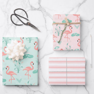 Pink Flamingo Stripes Aquamarin Accent Jeder Anlas Geschenkpapier Set