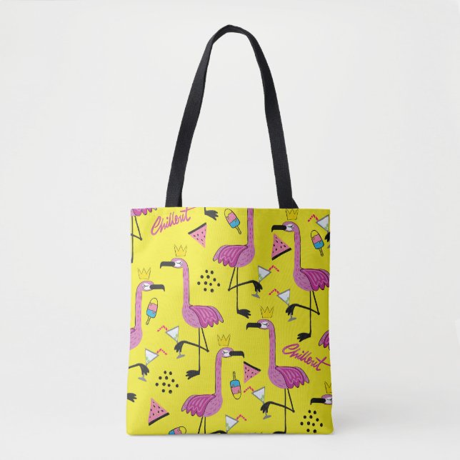 Pink Flamingo: Summer Fashion Pattern Tasche (Vorderseite)