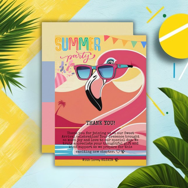 Pink Flamingo Summer Party Dankeskarte (Von Creator hochgeladen)