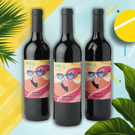 Pink Flamingo Summer Party Weinetikett