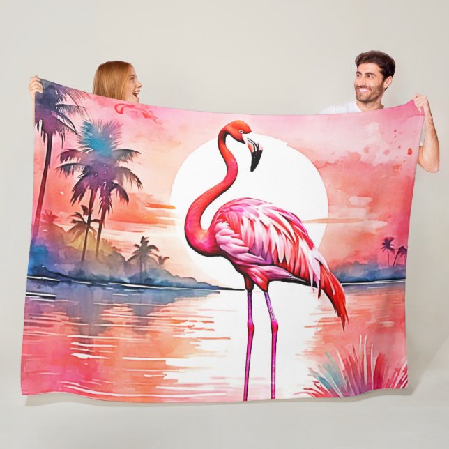Pink Flamingo Sunset Fleecedecke (Beispiel)