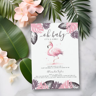 Pink Flamingo Tiara Tropical Chic Girl Babydusche Einladung