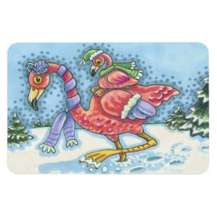 PINK FLAMINGO TIEF SCHNEE WEIHNACHTEN MAGNET Recht