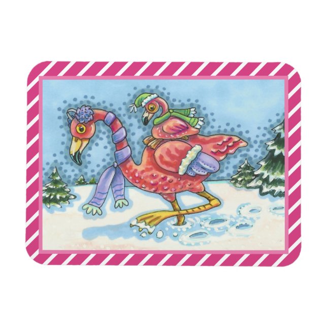 PINK FLAMINGO TIEFES SCHNEE CHRISTMAS MAGNET Recta (Horizontal)