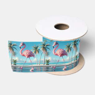 Pink Flamingo Tragen Sneakers und Kopfhörer Satinband