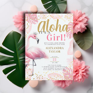 Pink Flamingo Tropical Aloha Girl Babydusche Einladung