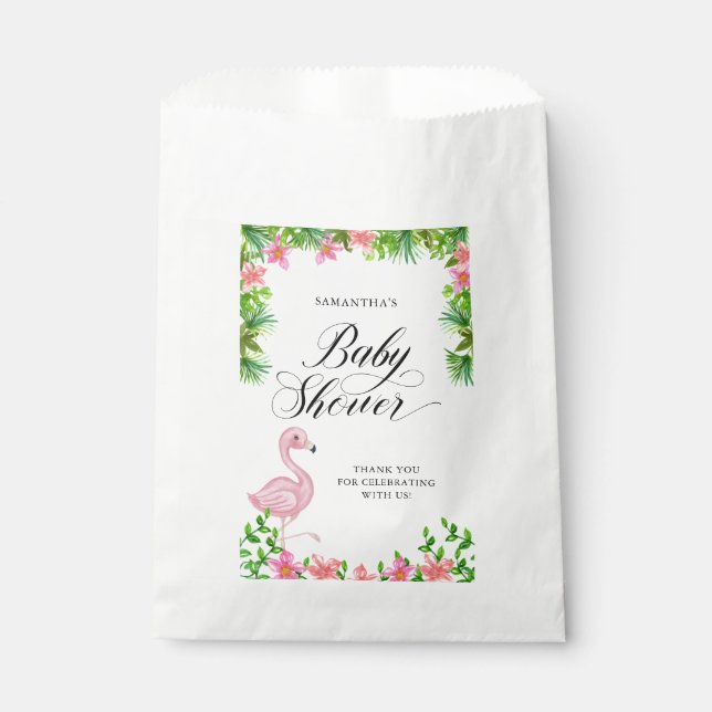 Pink Flamingo Tropical Baby Dusche Danke Geschenktütchen (Vorderseite)