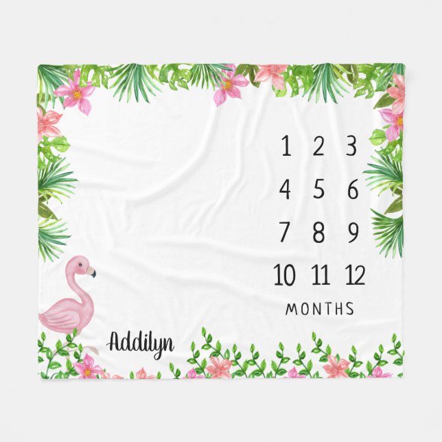 Pink Flamingo Tropical Baby Milestone Fleecedecke (Vorderseite (Horizontal))