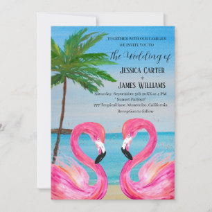 Pink Flamingo Tropical Beach Hochzeit Einladung