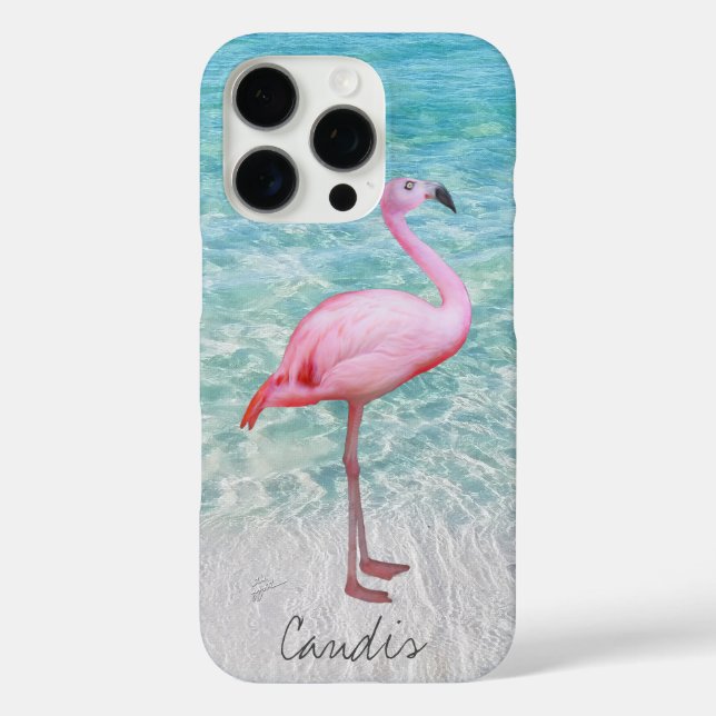 Pink Flamingo Tropical Beach Moderne Ihren Namen h iPhone 16 Pro Hülle (Rückseite)