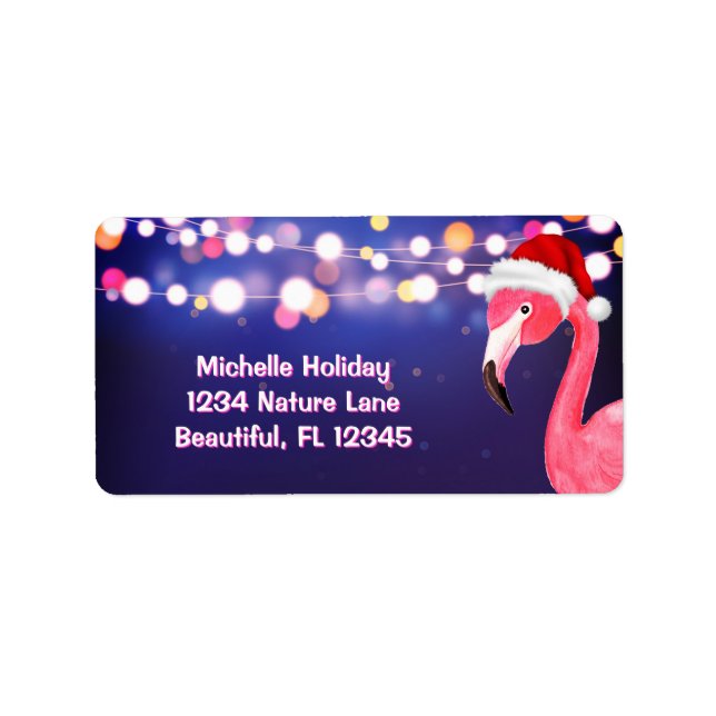 Pink Flamingo Tropical Beach Weihnachtsadresse Adressaufkleber (Vorne)