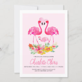 Pink Flamingo Tropical Blume New Baby Ankündigung