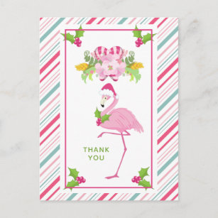 Pink Flamingo Tropical Christmas Danke Postkarte