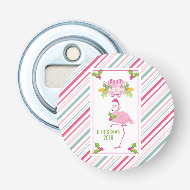 Pink Flamingo Tropical Christmas Flaschenöffner (Vorderseite)