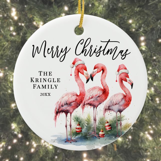 Pink Flamingo Tropical Christmas Keramik Ornament (Pink Flamingo Tropical Christmas Ceramic Ornament)