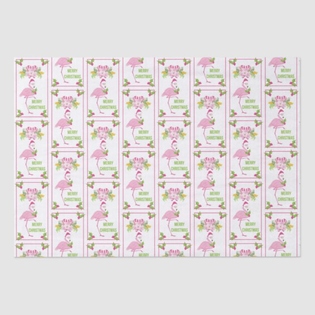 Pink Flamingo Tropical Christmas Pattern Seidenpapier (Vorderseite)