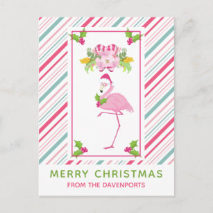 Pink Flamingo Tropical Christmas Postkarte