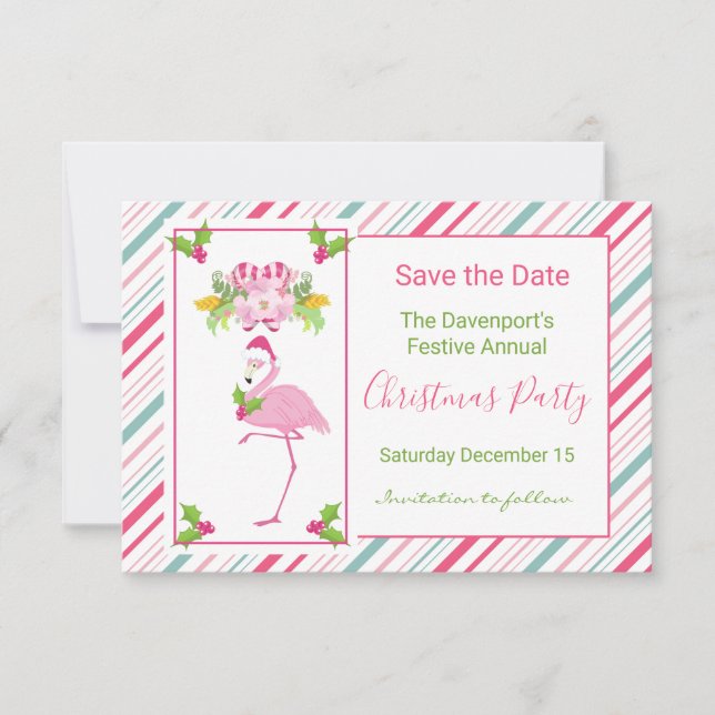 Pink Flamingo Tropical Christmas Save the Date Einladung (Vorderseite)