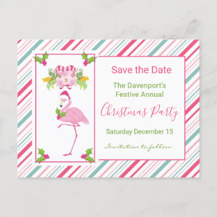 Pink Flamingo Tropical Christmas Save the Date Postkarte